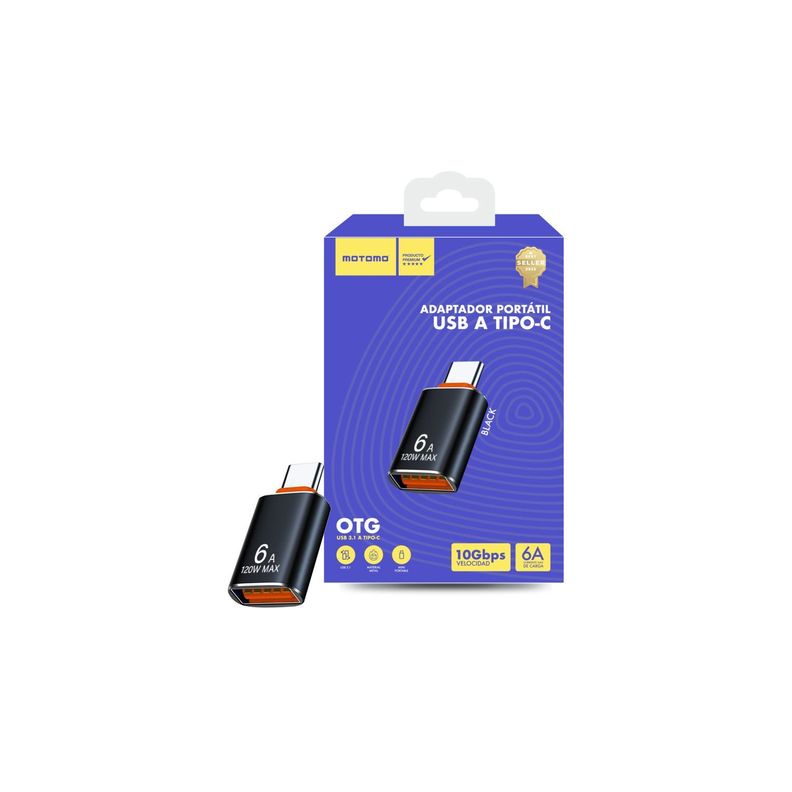 Adaptador USB OTG Motomo, USB-A a USB-C, Negro-0