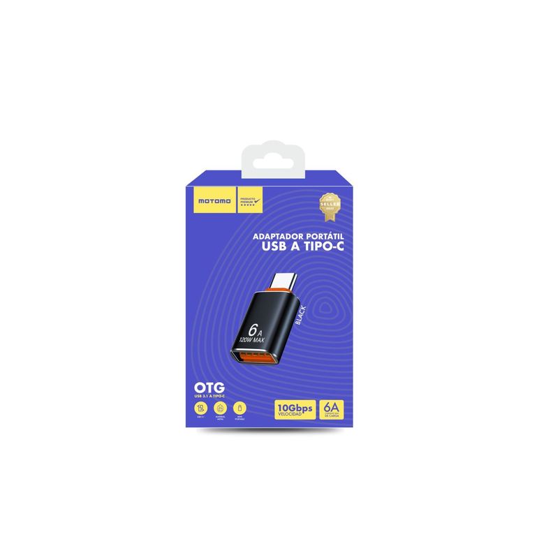 Adaptador USB OTG Motomo, USB-A a USB-C, Negro-2