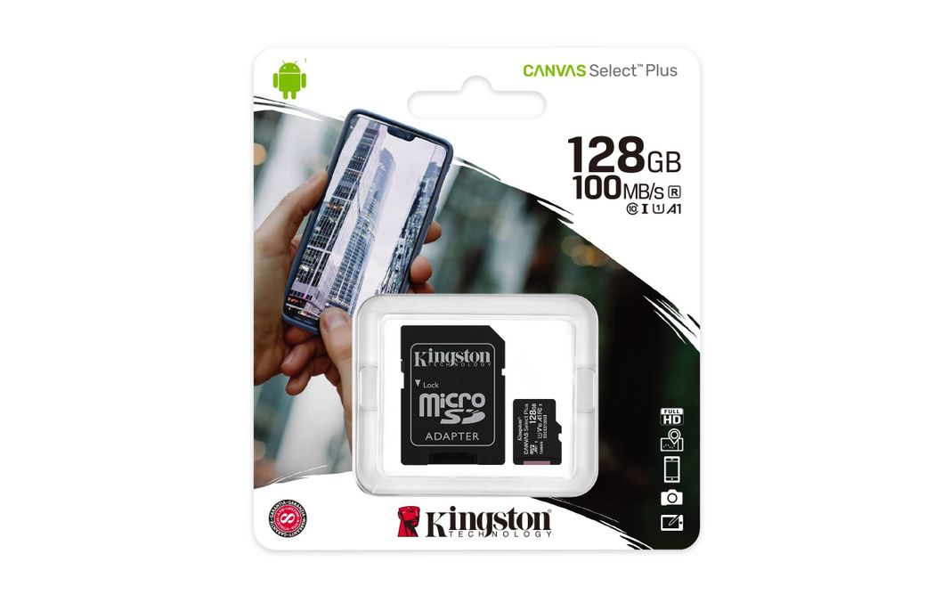 Tarjeta de Memoria MicroSDXC Kingston 128GB Canvas Select Plus 100R/85R, Class 10 UHS-I-2