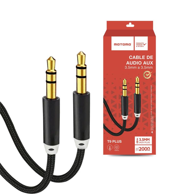 Cable Auxiliar de Audio Motomo, 3.5mm, 1 Metro, Color Negro -0