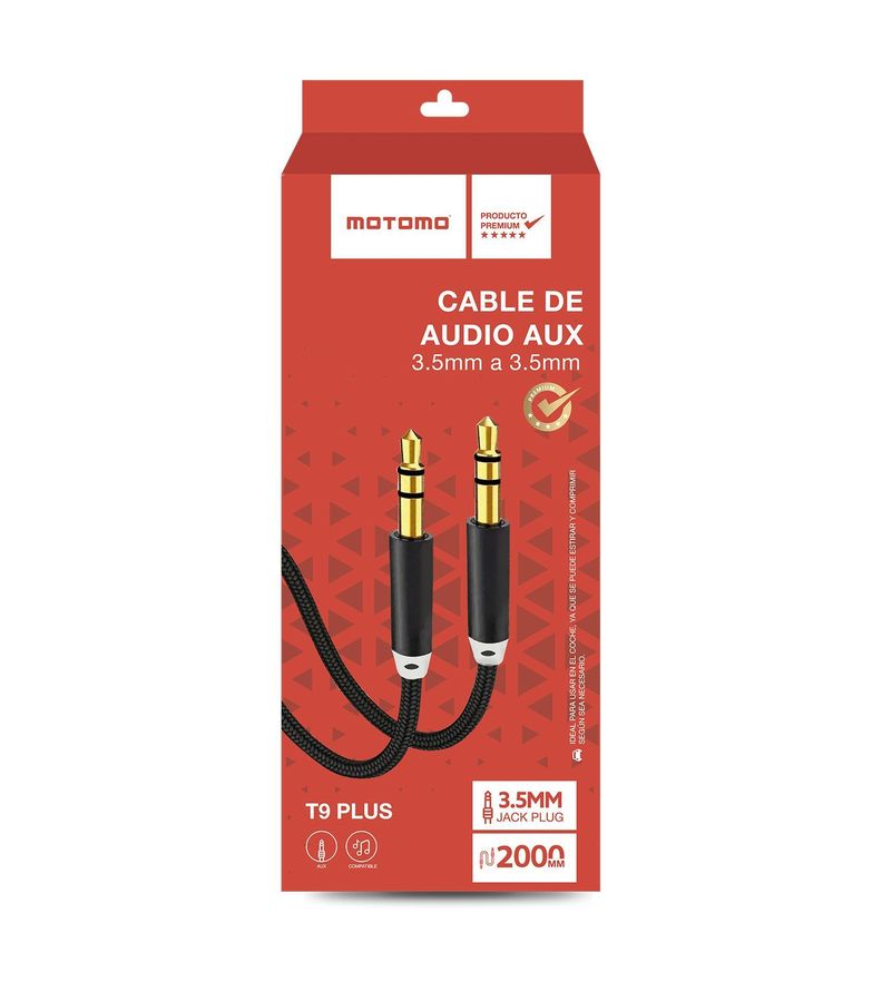 Cable Auxiliar de Audio Motomo, 3.5mm, 1 Metro, Color Negro -2