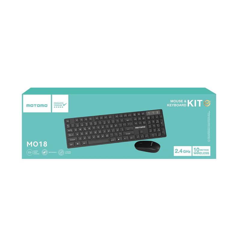 Kit Teclado y Mouse Inalámbrico Motomo MO-18, Color Negro-2