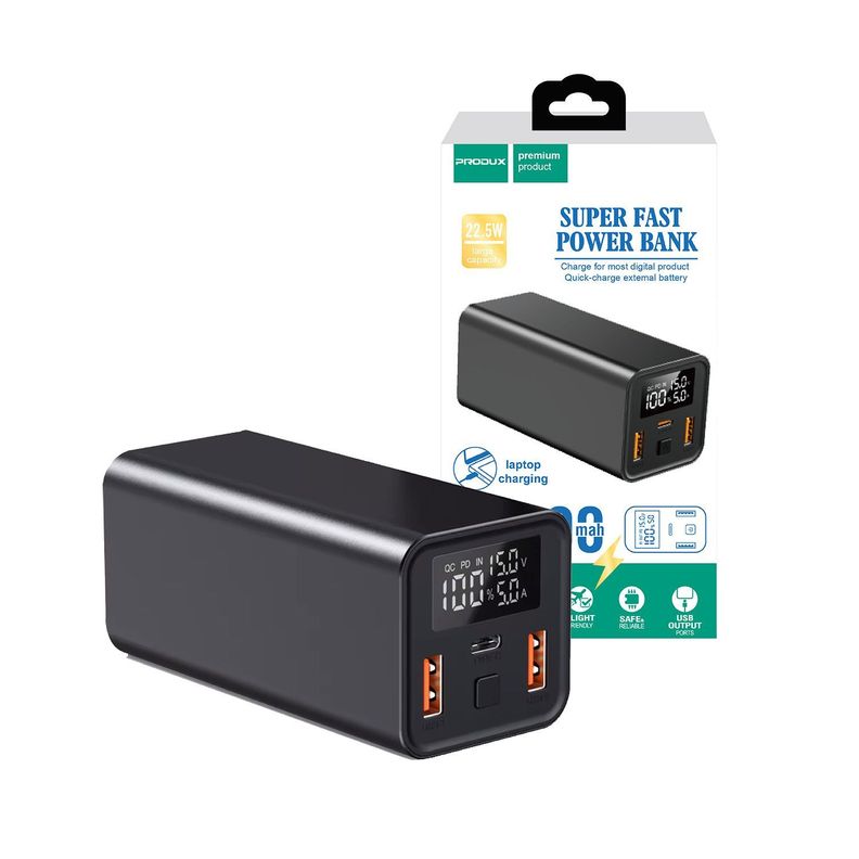 Power Bank Produx Super Fast, Motomo, 20.000mAh, 65W, Color Negro-0
