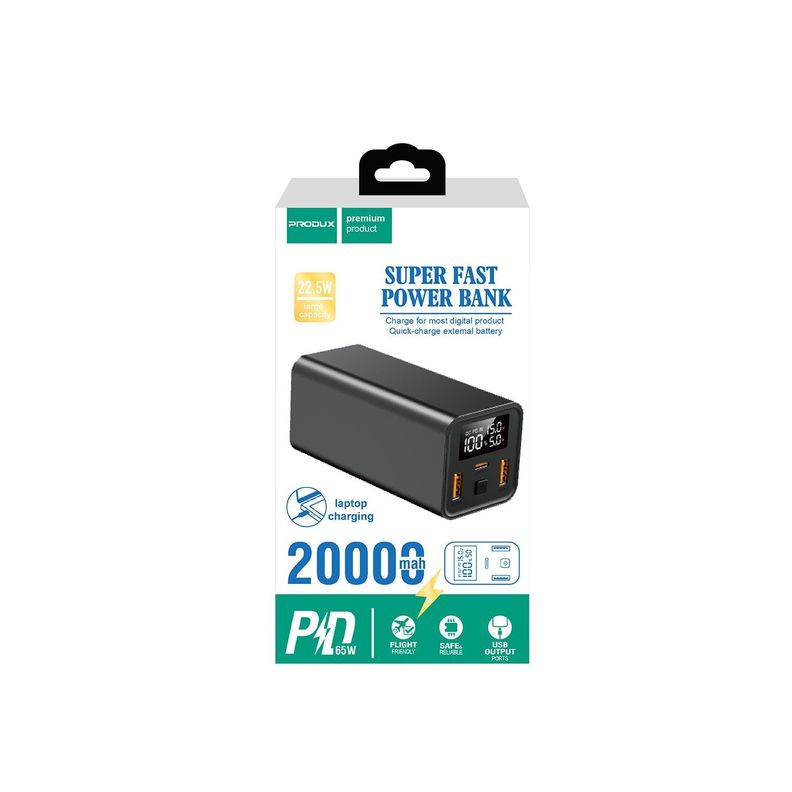 Power Bank Produx Super Fast, Motomo, 20.000mAh, 65W, Color Negro-2