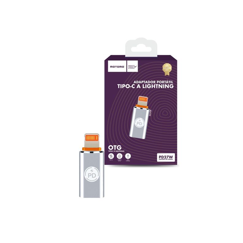Adaptador OTG Motomo, USB-C a Lightning, 27W, Plateado-0