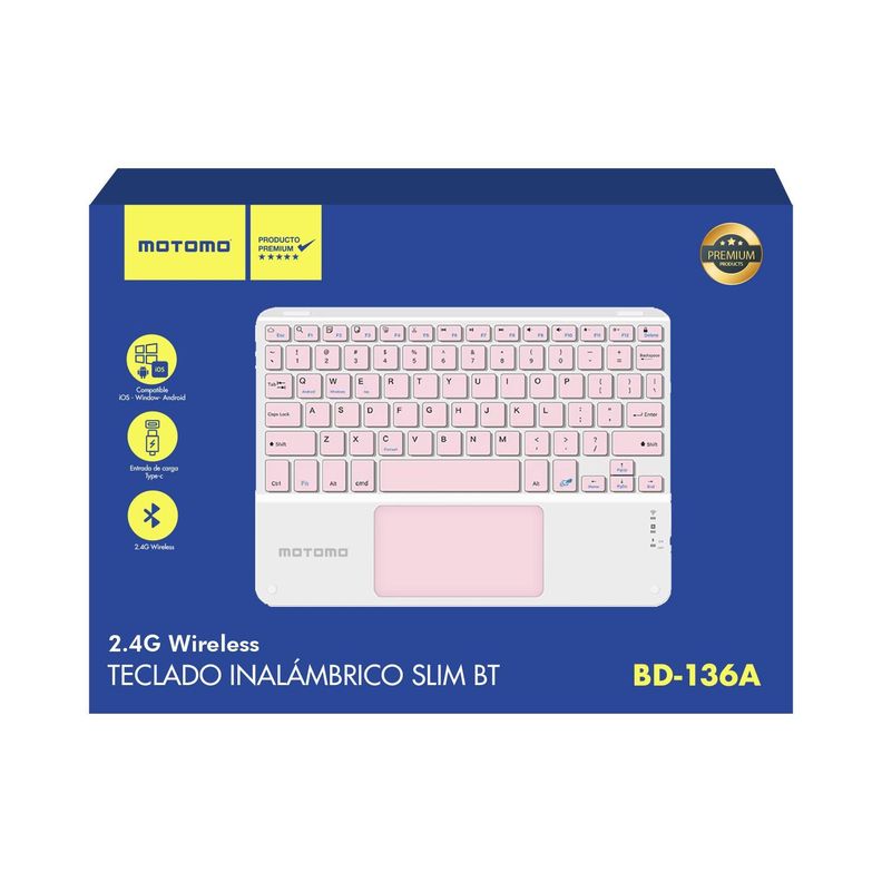  Teclado Inalámbrico Motomo BD-136A, Bluetooth, Color Rosa -2