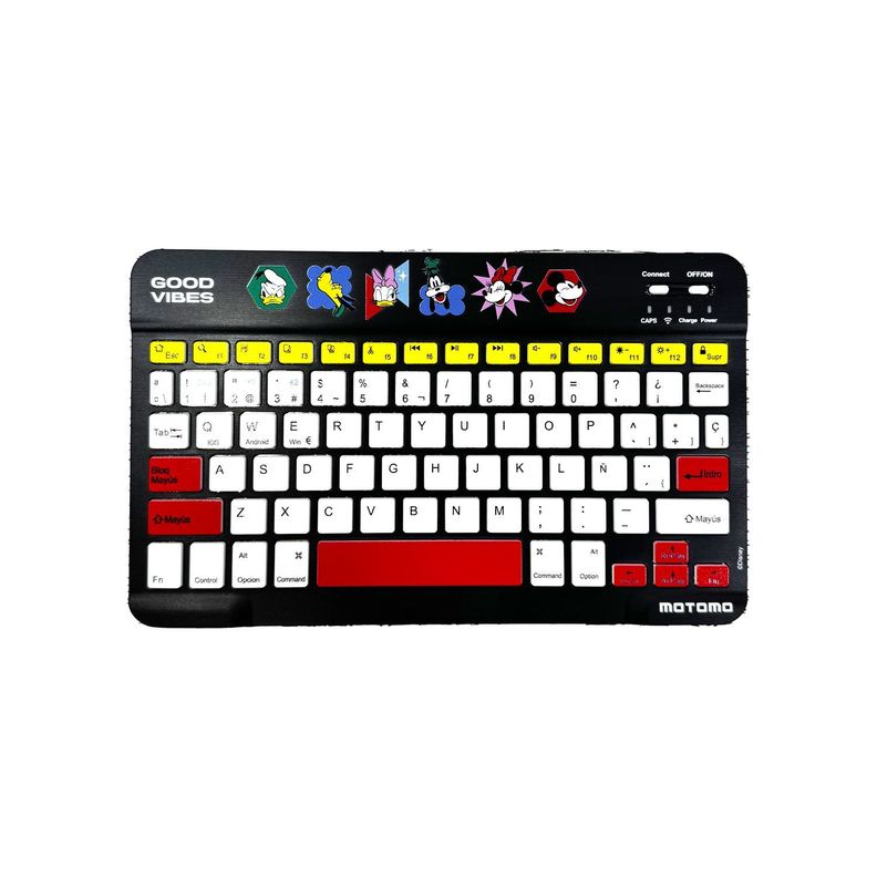  Kit Teclado y Mouse Inalámbrico Motomo Mickey Good Vibes, Bluetooth, Color Negro y Amarillo -2