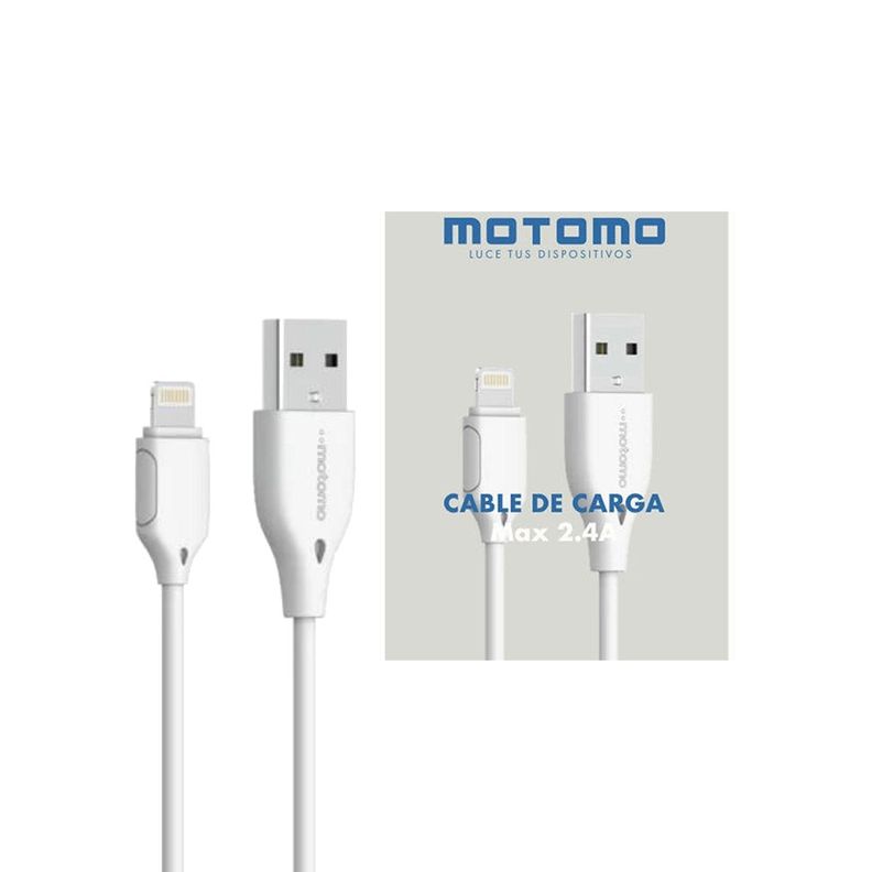 Cable USB a Lightning Motomo, Alta Velocidad 2.4A, 3 Metros, Color Blanco-0