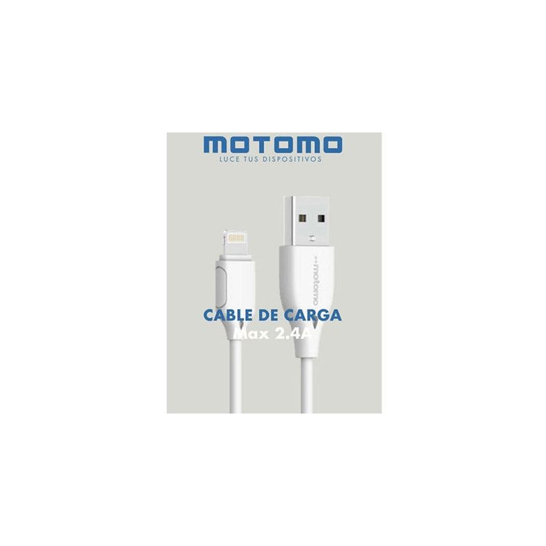 Cable USB a Lightning Motomo, Alta Velocidad 2.4A, 3 Metros, Color Blanco-2