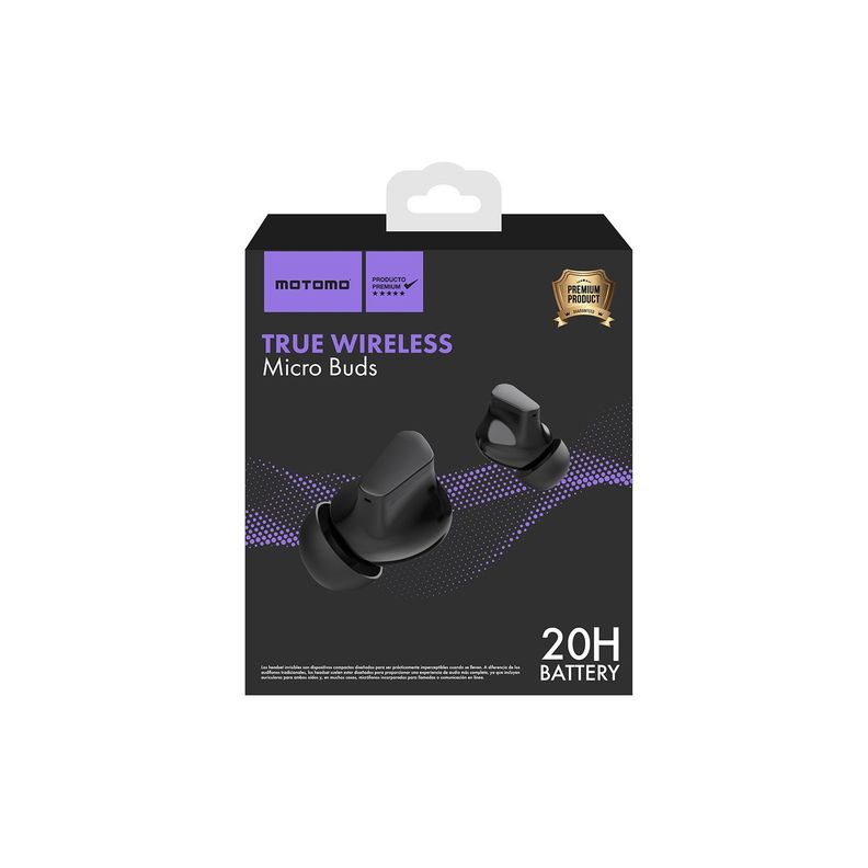 Audífonos Inalámbricos Motomo MICROBUDS, True Wireless, In-Ear, Bluetooth, Color Negro -1