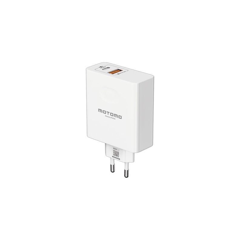  Cargador Inteligente Motomo, Puertos USB y Tipo-C, 65W, Incluye Cable Tipo-C a Tipo-C, Color Blanco-1
