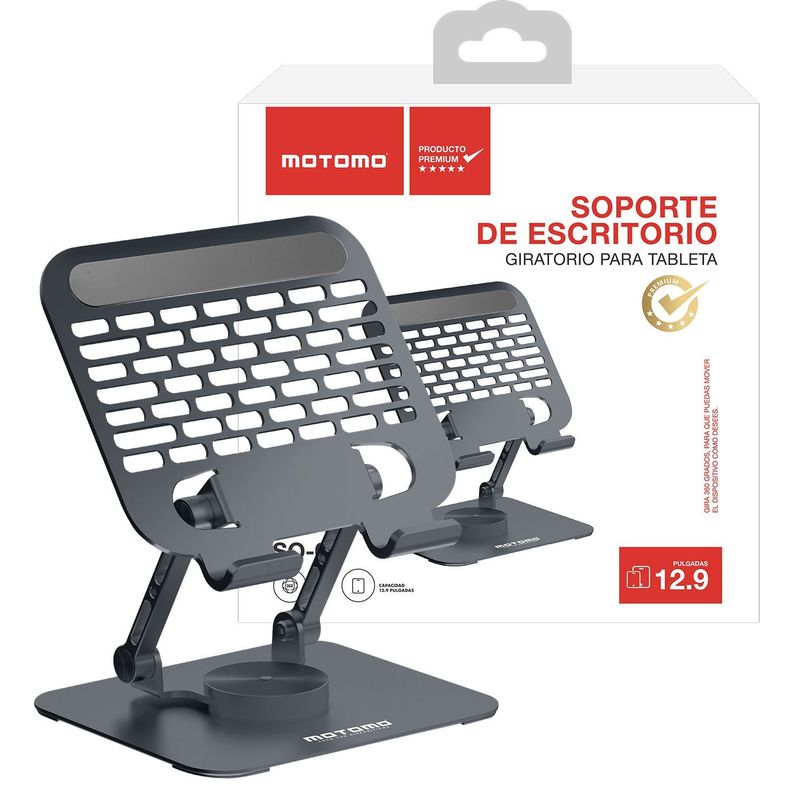 Soporte para Tablet Motomo SO-02, Color Grafito, 12.9'', con Giro 360°-0