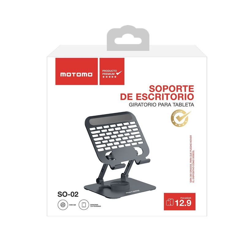 Soporte para Tablet Motomo SO-02, Color Grafito, 12.9'', con Giro 360°-2
