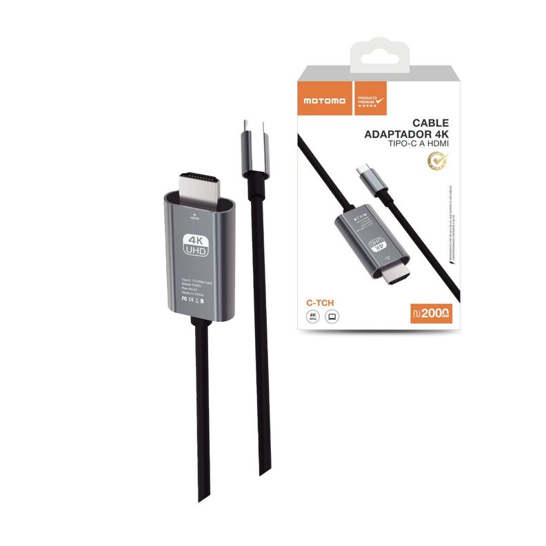  Cable de Video Motomo, USB-C a HDMI, 4K60Hz, 2 Metros, Negro -0