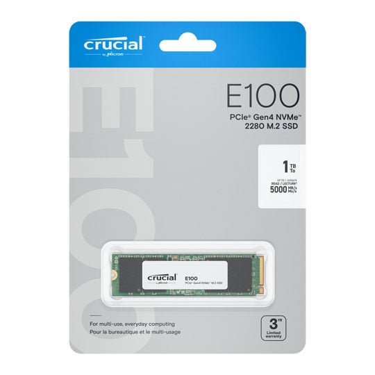 Unidad SSD Crucial E100, 1TB, M.2 2280, NVMe PCIe 4.0 x4, Lect 5000MB/s Escr 4500MB/s-0