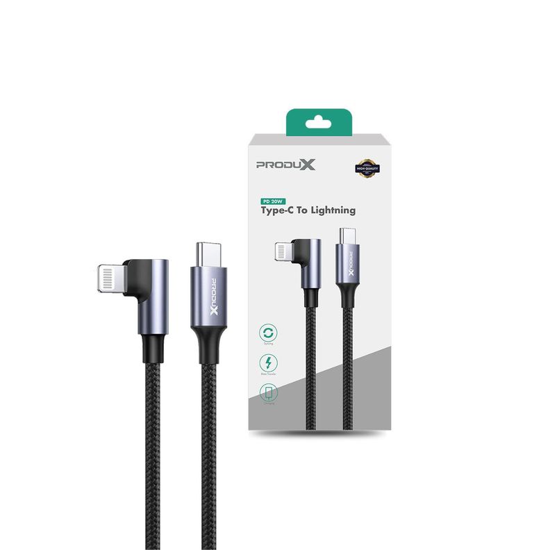 Cable Lightning en Angulo a USB-C Motomo Game Playing, 20W, Trenzado, Color Negro-0