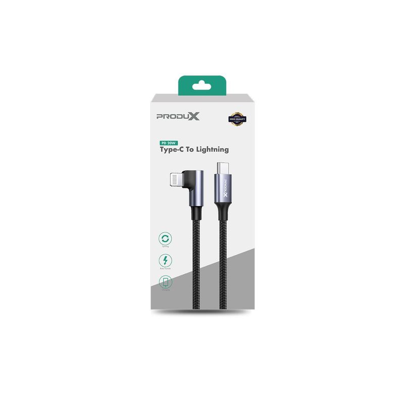 Cable Lightning en Angulo a USB-C Motomo Game Playing, 20W, Trenzado, Color Negro-2