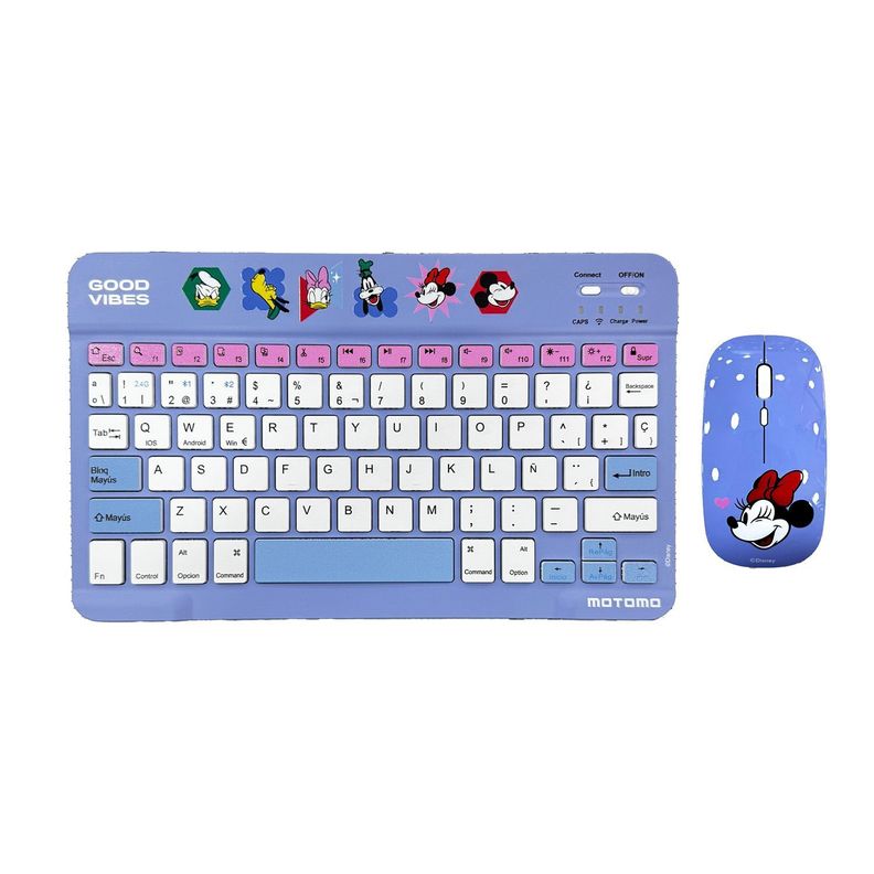  Kit Teclado y Mouse Inalámbrico Motomo Minnie Good Vibes, Bluetooth, Color Morado -0