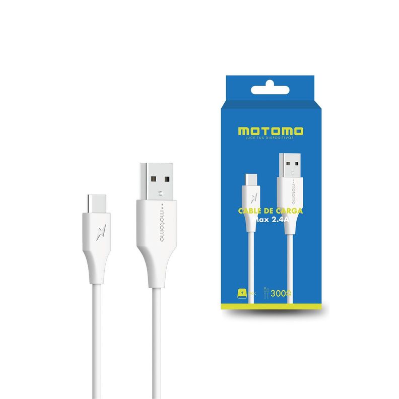 Cable MO-MAX 2.4 Motomo, USB-C a USB-A, 3 Metros, Color Blanco-0