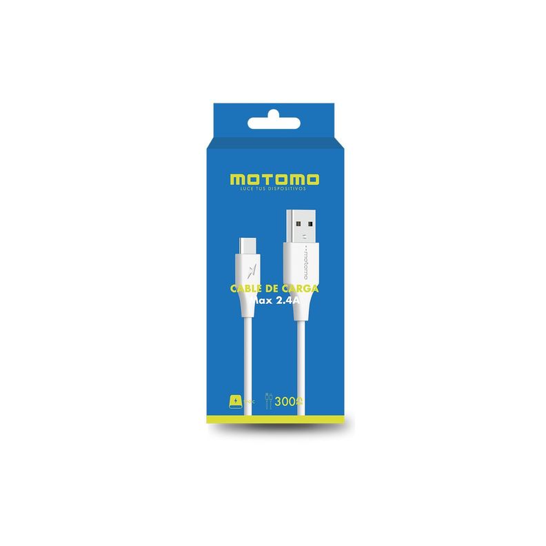 Cable MO-MAX 2.4 Motomo, USB-C a USB-A, 3 Metros, Color Blanco-2