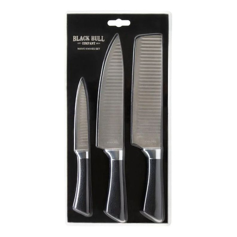 Set De 3 Cuchillos Wave Blackbull Antiadherente Acero Inox Color Negro-0
