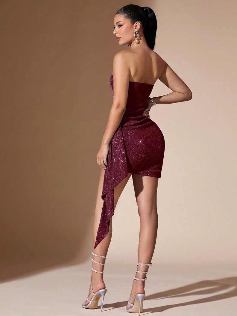 Vestido Mini Burdeos Drapeado She Shines-1