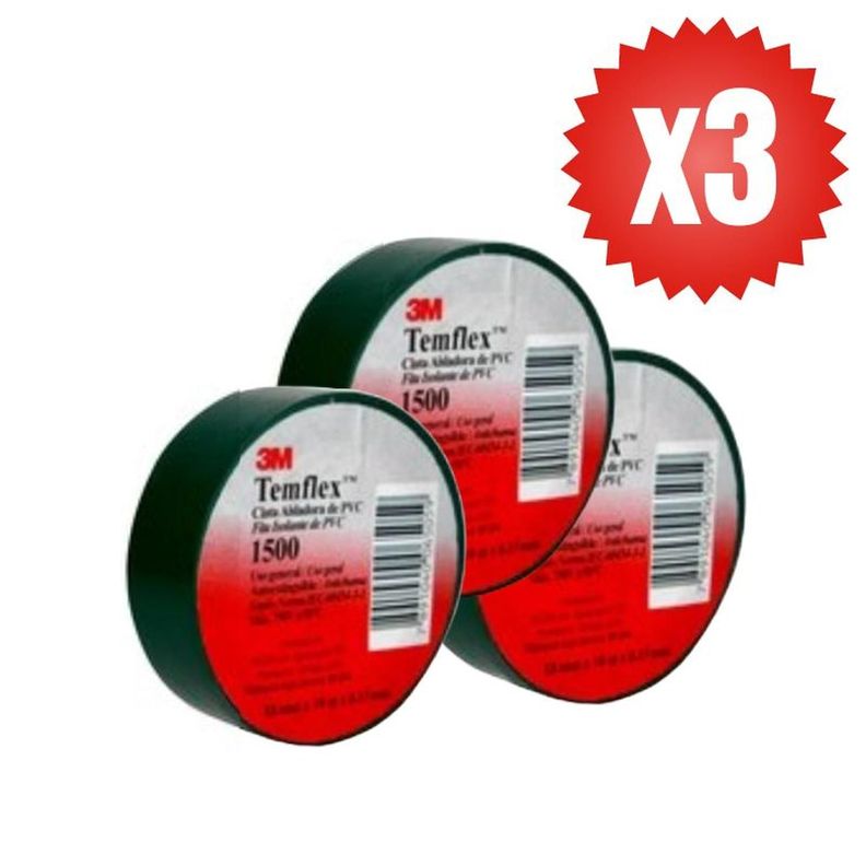 Pack 3 Cintas Aislante 3M 1500 10mts Negra-1