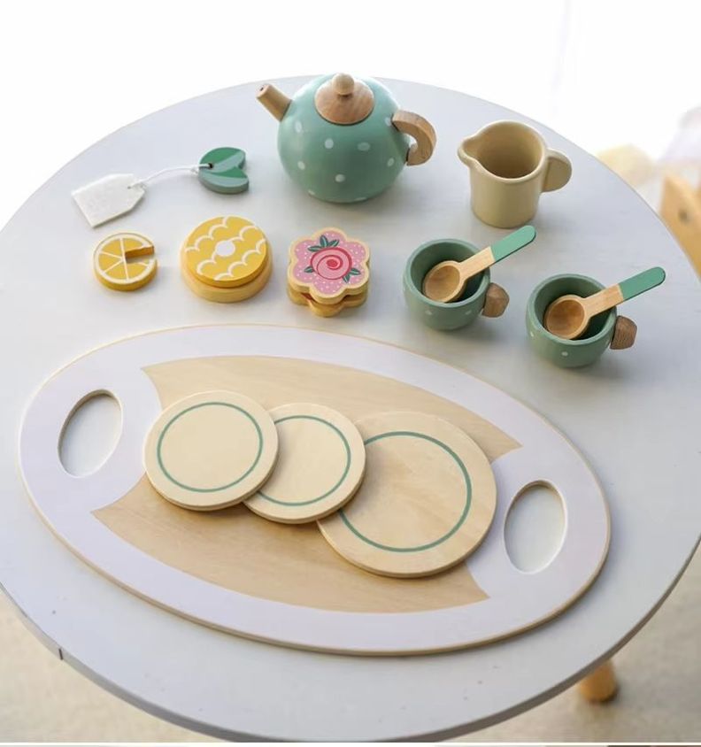 Juego De Té En Madera Verde Para Niños Froze Cod.10025-0