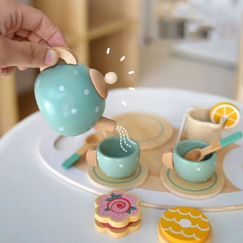 Juego De Té En Madera Verde Para Niños Froze Cod.10025-2