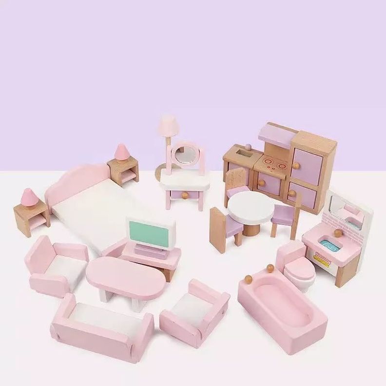 Set Muebles De Madera Para Casa Muñecas 22 Piezas Cd10051-3