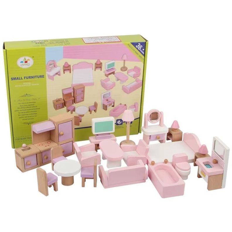 Set Muebles De Madera Para Casa Muñecas 22 Piezas Cd10051-4