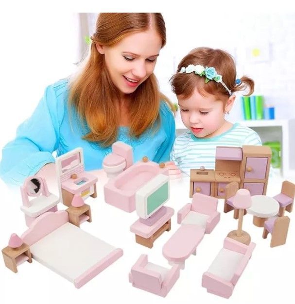 Set Muebles De Madera Para Casa Muñecas 22 Piezas Cd10051-1
