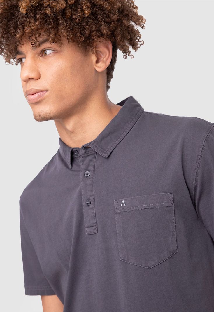 Polo Tee Organic Cotton Dark Grey  Black Bubba-2