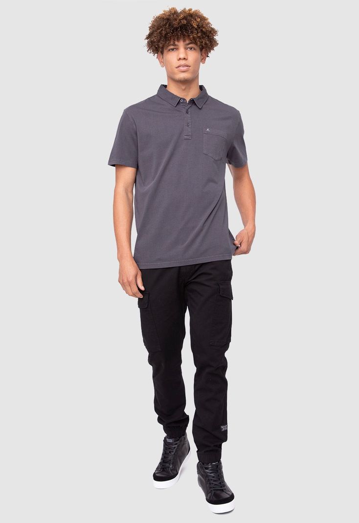Polo Tee Organic Cotton Dark Grey  Black Bubba-5