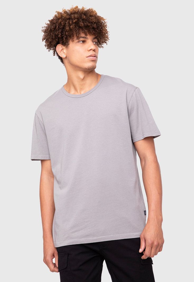 Organic Cotton  Tee  Solid Light Grey  Black Bubba-1
