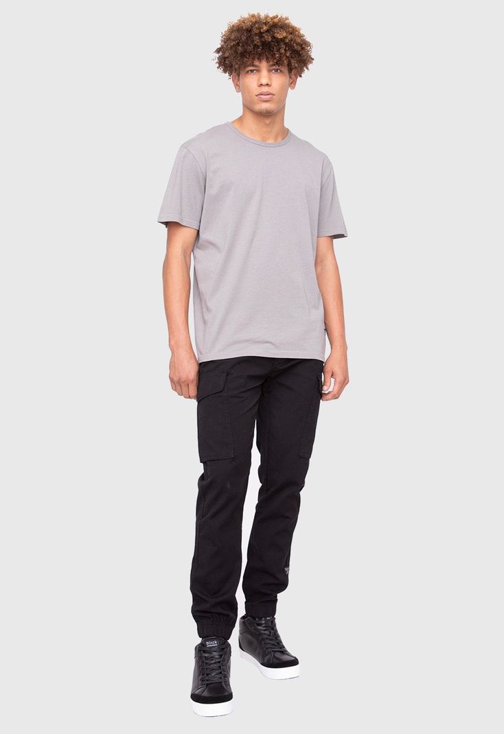 Organic Cotton  Tee  Solid Light Grey  Black Bubba-4