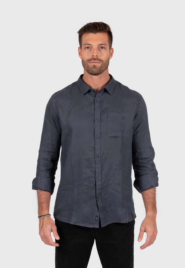 Linen Shirt Stone Grey Black Bubba-0