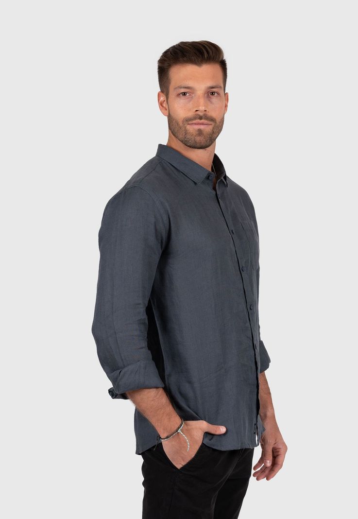 Linen Shirt Stone Grey Black Bubba-1
