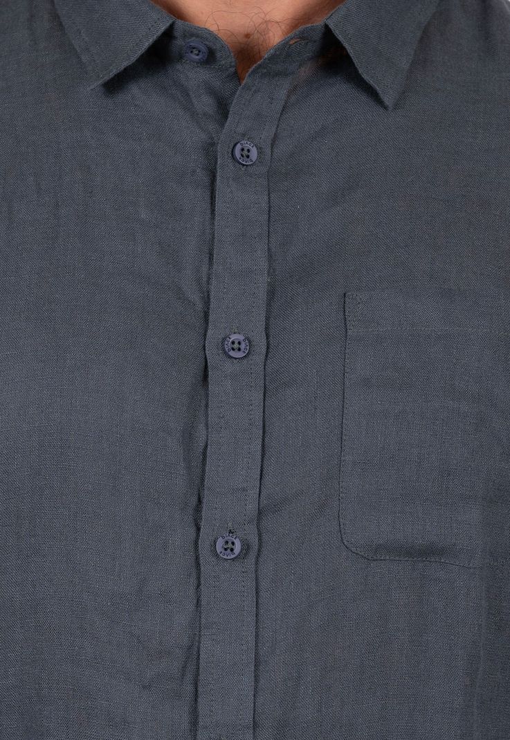 Linen Shirt Stone Grey Black Bubba-3