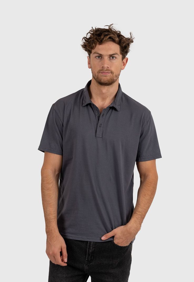 Cotton Polo Tee Dark Grey Black Bubba-0