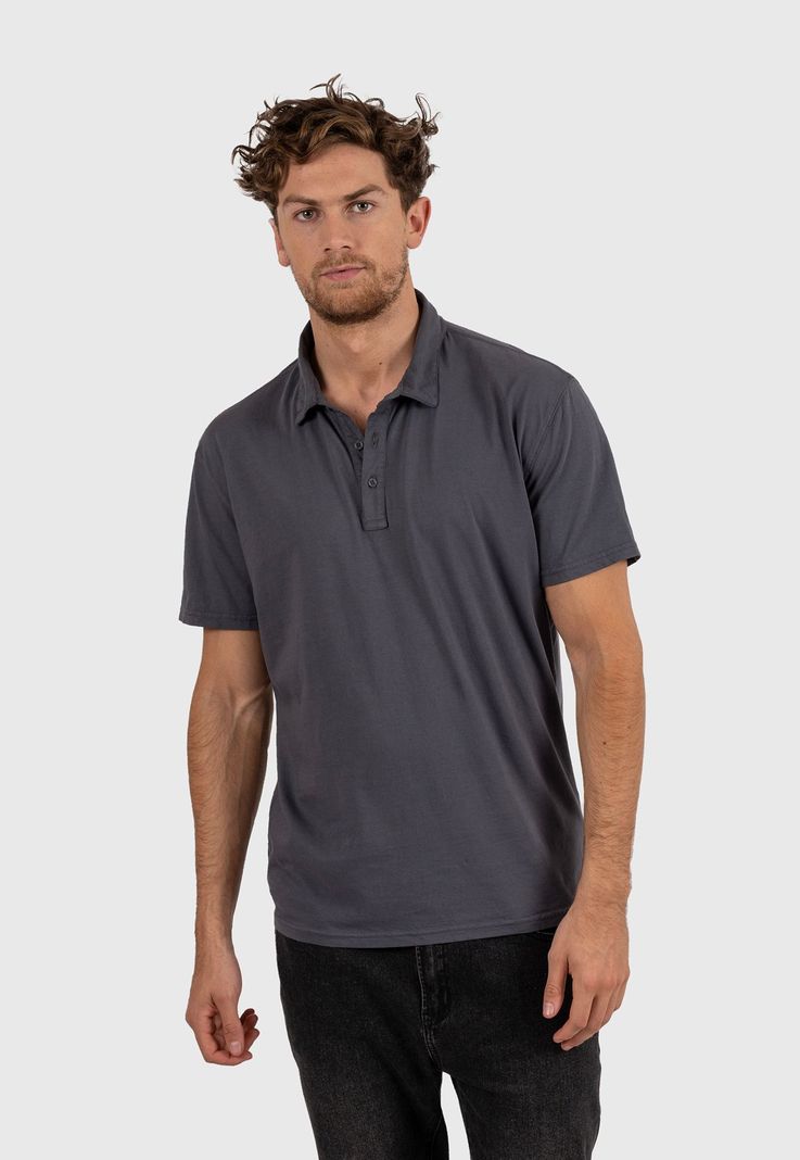 Cotton Polo Tee Dark Grey Black Bubba-2