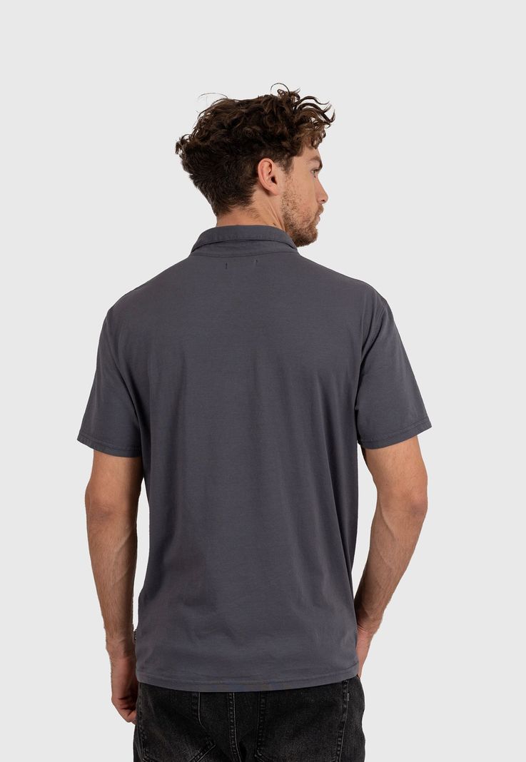 Cotton Polo Tee Dark Grey Black Bubba-3