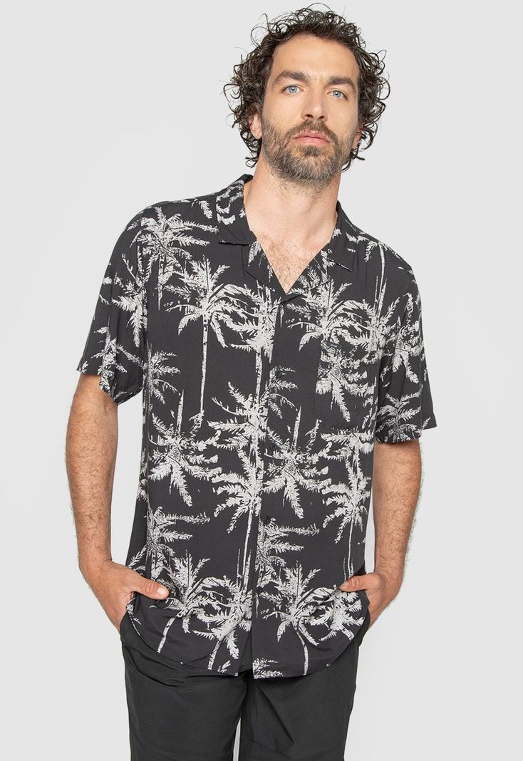 Shirt Viscose Palms Beige Black Bubba-0