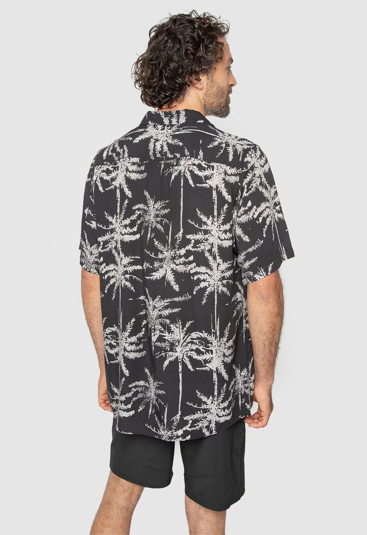 Shirt Viscose Palms Beige Black Bubba-1
