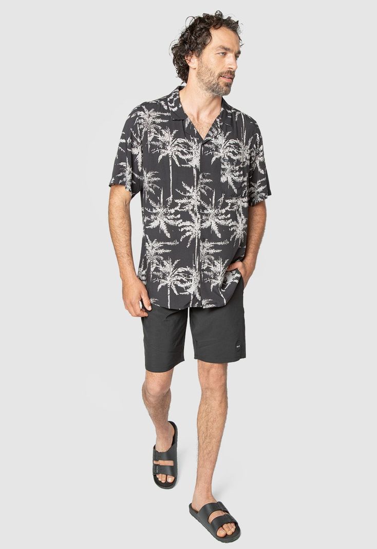 Shirt Viscose Palms Beige Black Bubba-2