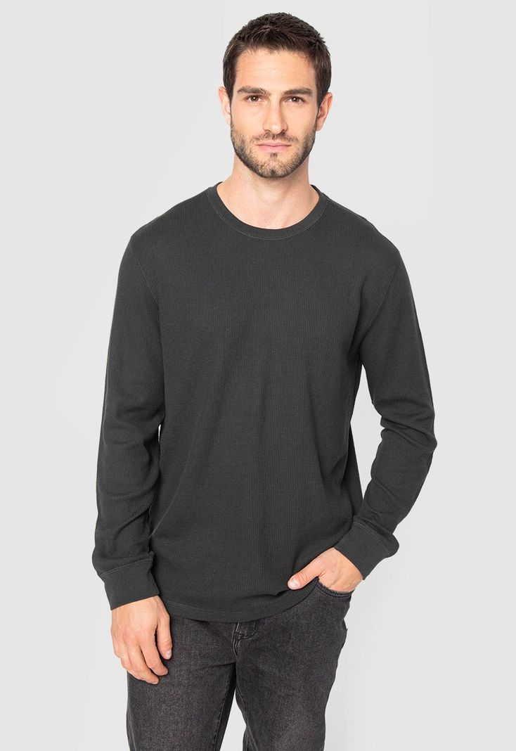 Polera Manga Larga Waffle Negra Black Bubba-0