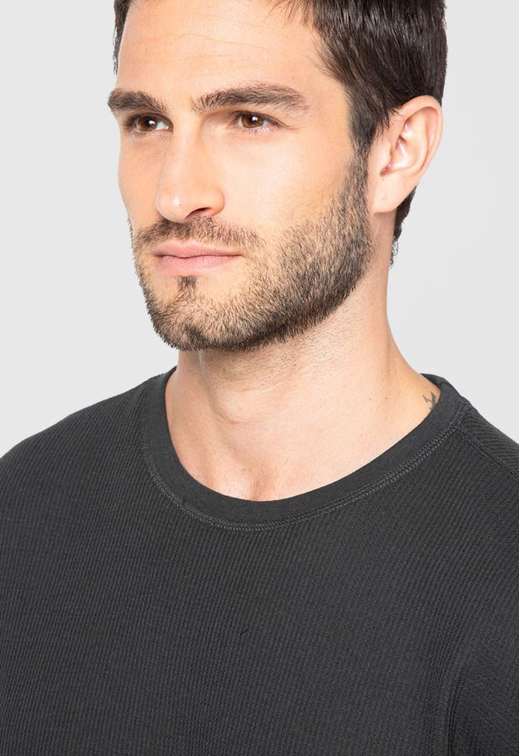 Polera Manga Larga Waffle Negra Black Bubba-1