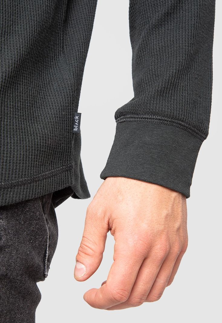 Polera Manga Larga Waffle Negra Black Bubba-2