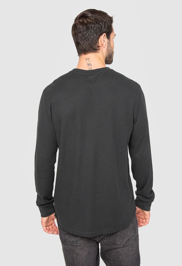 Polera Manga Larga Waffle Negra Black Bubba-3