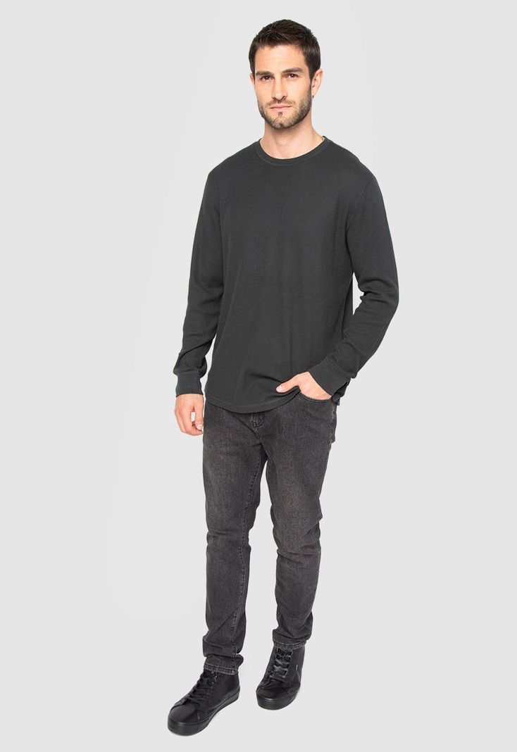 Polera Manga Larga Waffle Negra Black Bubba-4
